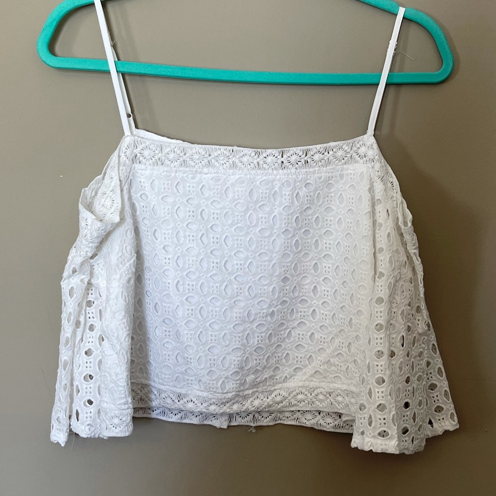 White Eyelet Off-the-Shoulder Crop Top - Picture 5 of 8